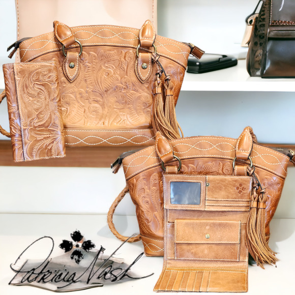 Patricia Nash Handbags - Patricia Nash Zorita Floral Burnished Tooled Leather Purse & Matching Wallet